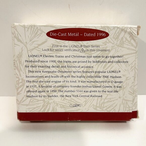 Hallmark Keepsake 1996 700E Hudson Steam Locomotive Lionel Train Ornament NIB - Picture 2 of 6